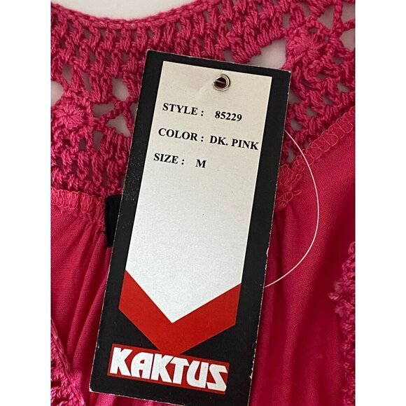 Kaktus Pink Shift Mini Dress Sleeveless Crocheted Neckline Women's Medium NWT - Picture 6 of 10